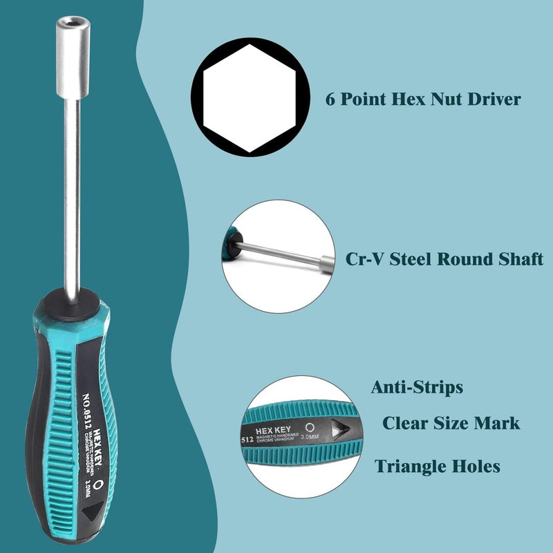 Utoolmart 3mm Socket Wrench Screwdriver, Socket Driver Hex Nut Key Wrench Screwdriver, Cr-V Steel Round Shaft High-carbon Steel Hex Nut Driver Carburetor Adjustment Tool,Non-Magnetic - Image 4